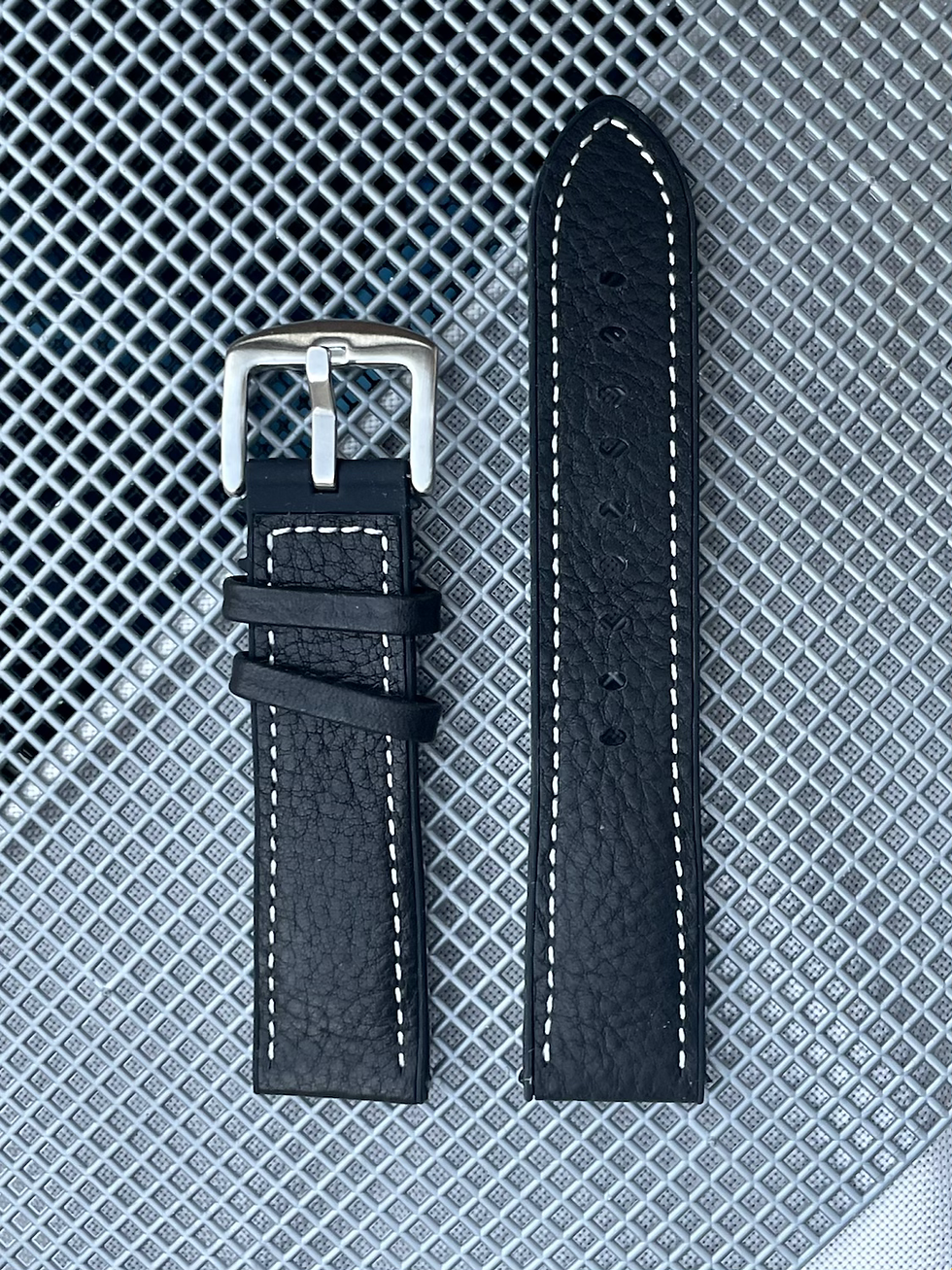 Thumbnail: Waterproof BLACK Top Grain leather and Rubber swim WHITE Stitchstrap