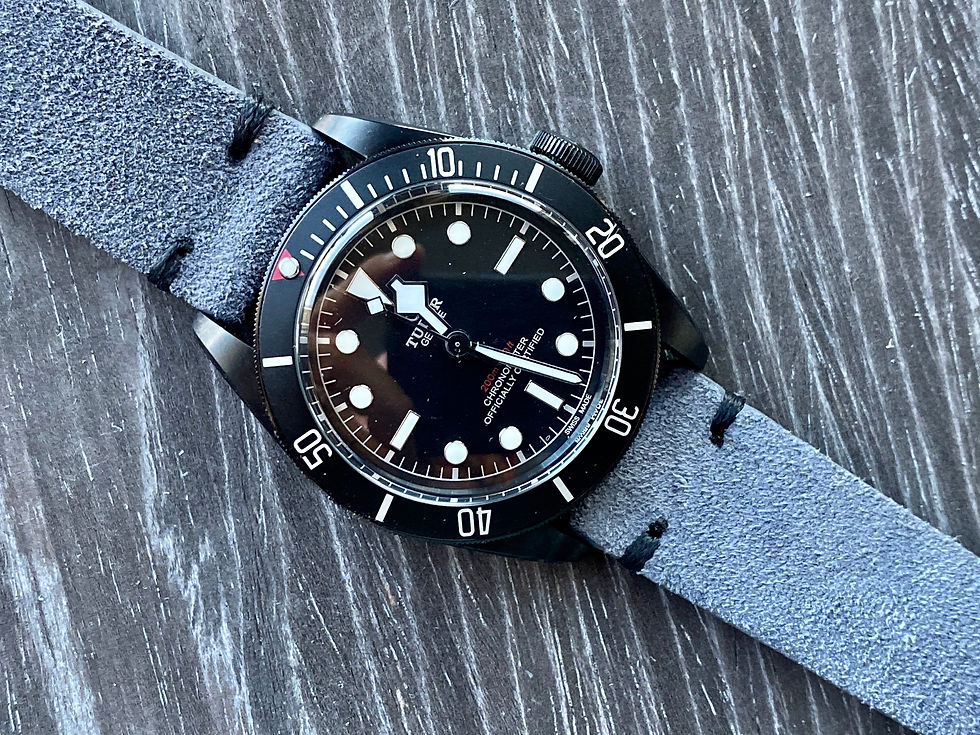 Thumbnail: GRAY Suede Vintage Leather strap band BLACK stitch