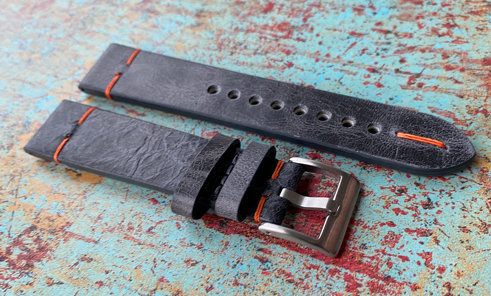 Thumbnail: DARK GRAY Modern Vintage Leather strap Thin ORANGE stitch