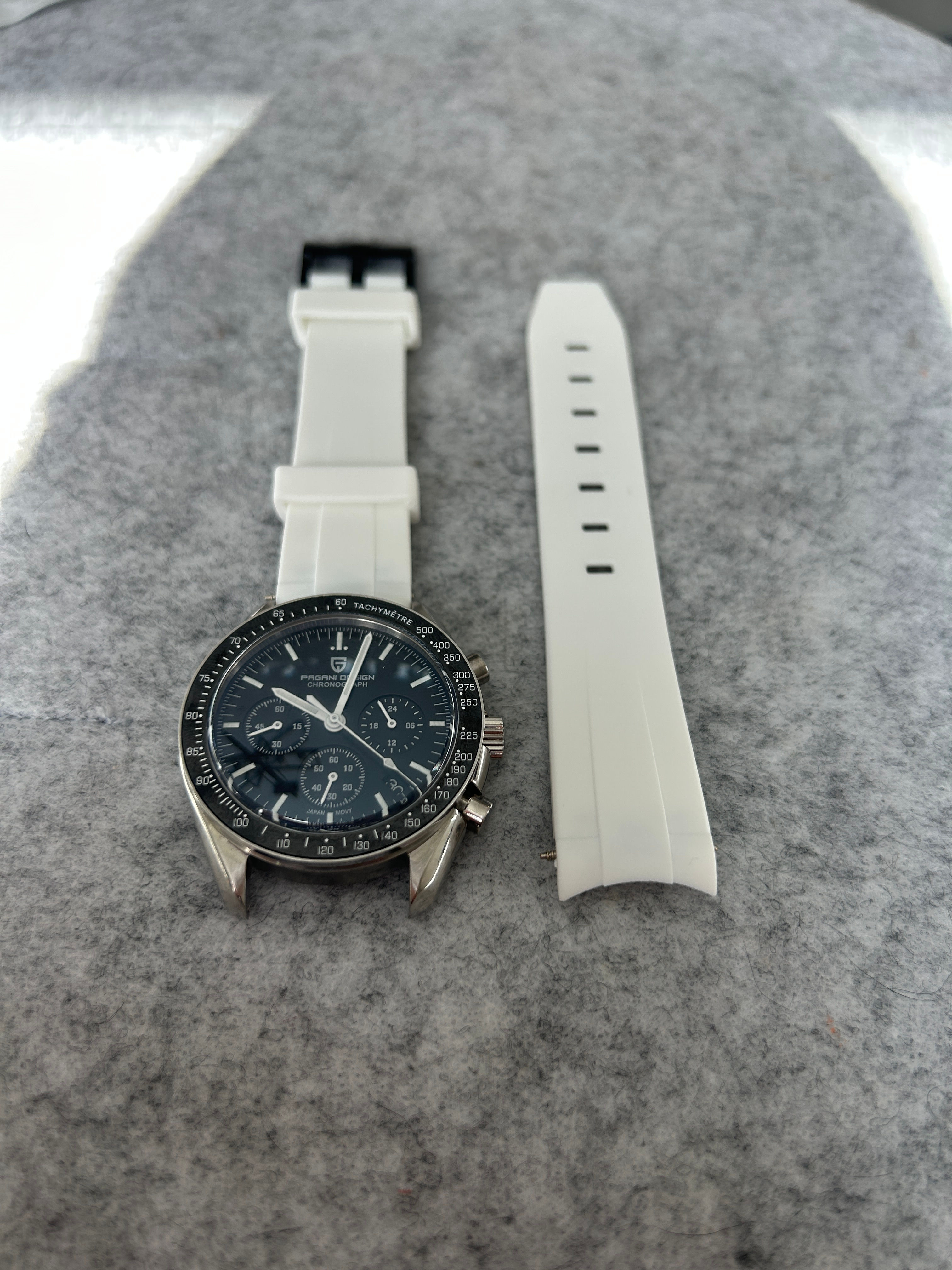 20mm WHITE Vulcanized Rubber Strap OMEGA SPEEDMASTER Black Buckle