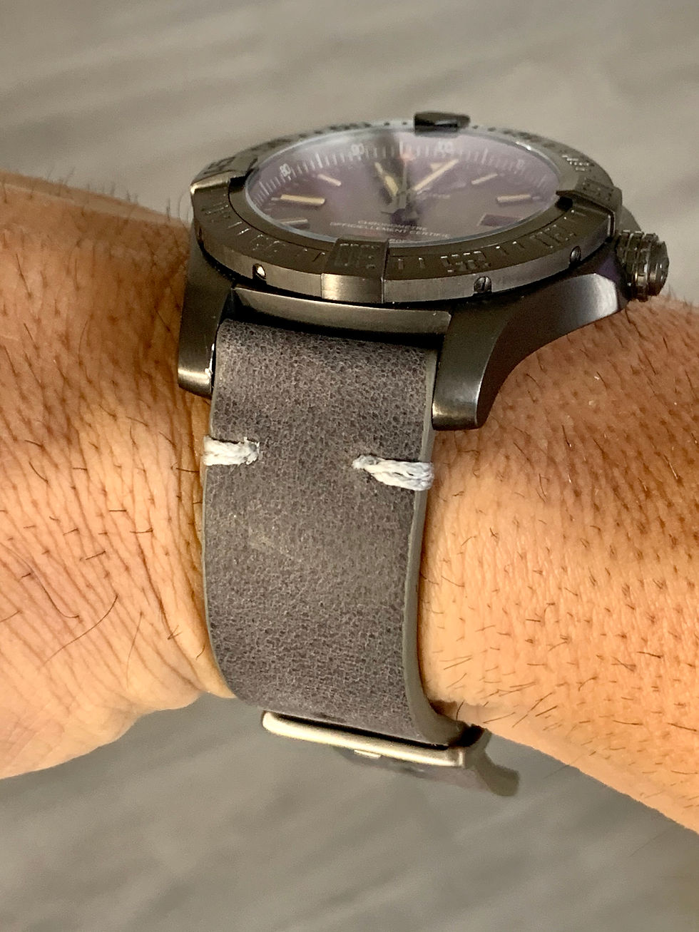 Thumbnail: Dark Gray Crazy Horse Vintage Leather strap GRAY stitching