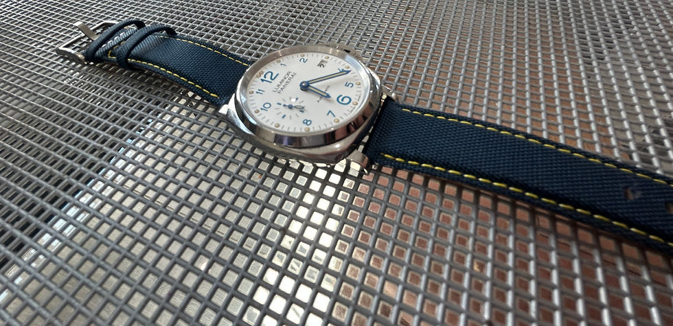 Thumbnail: 22mm GRAYBLUE Sailcloth Canvas/Leather watch strap GREEN Stitch Luminor PANERAI