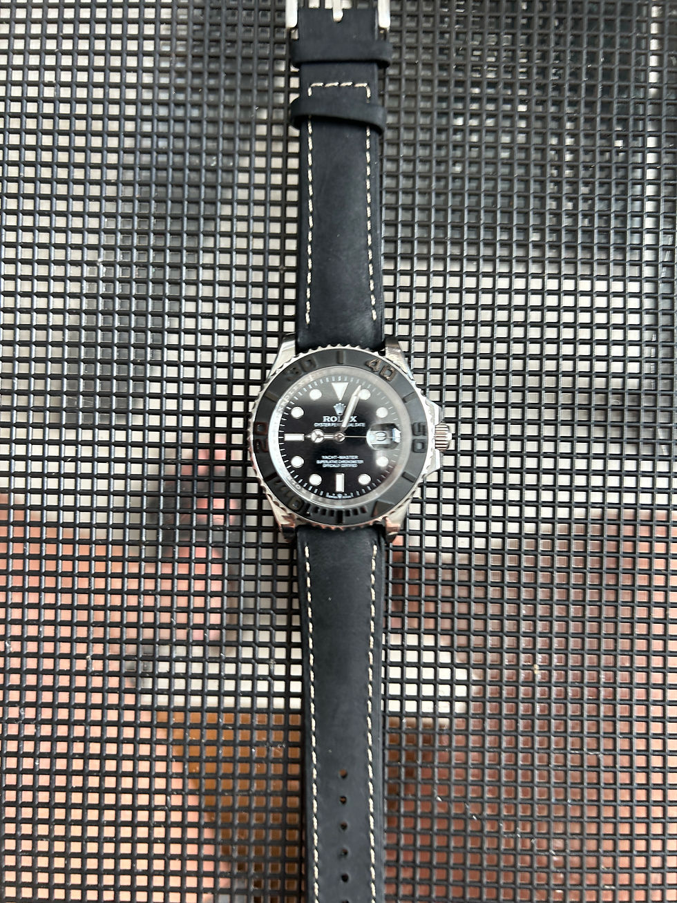 Thumbnail: 20mm BLACK Waterproof Rubber &; Top Grain Leather strap, open