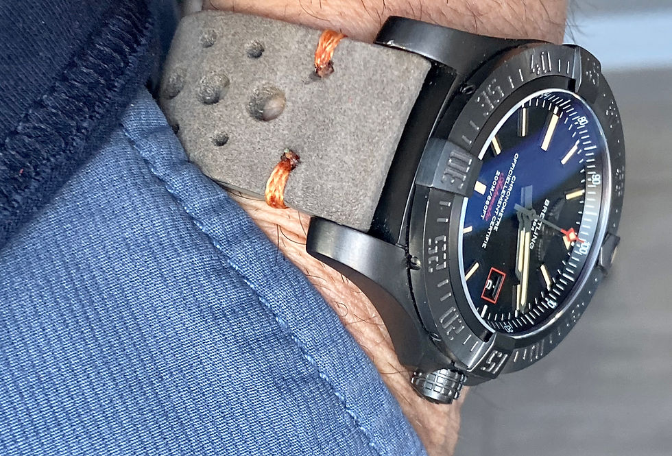 Thumbnail: GRAY Thick, Crazy Horse Leather Racing watch strap ORANGE Stitch