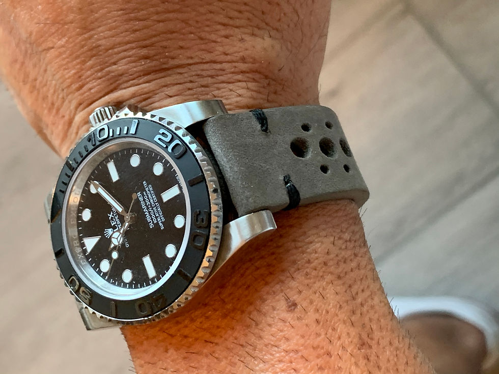 Thumbnail: GRAY Thick, Crazy Horse Leather Racing watch strap - BLACK Stitching