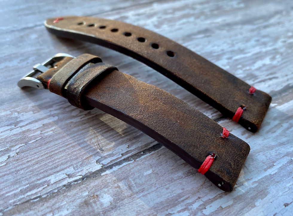 Thumbnail: Distressed & Damaged Dark BROWN with RED stitch