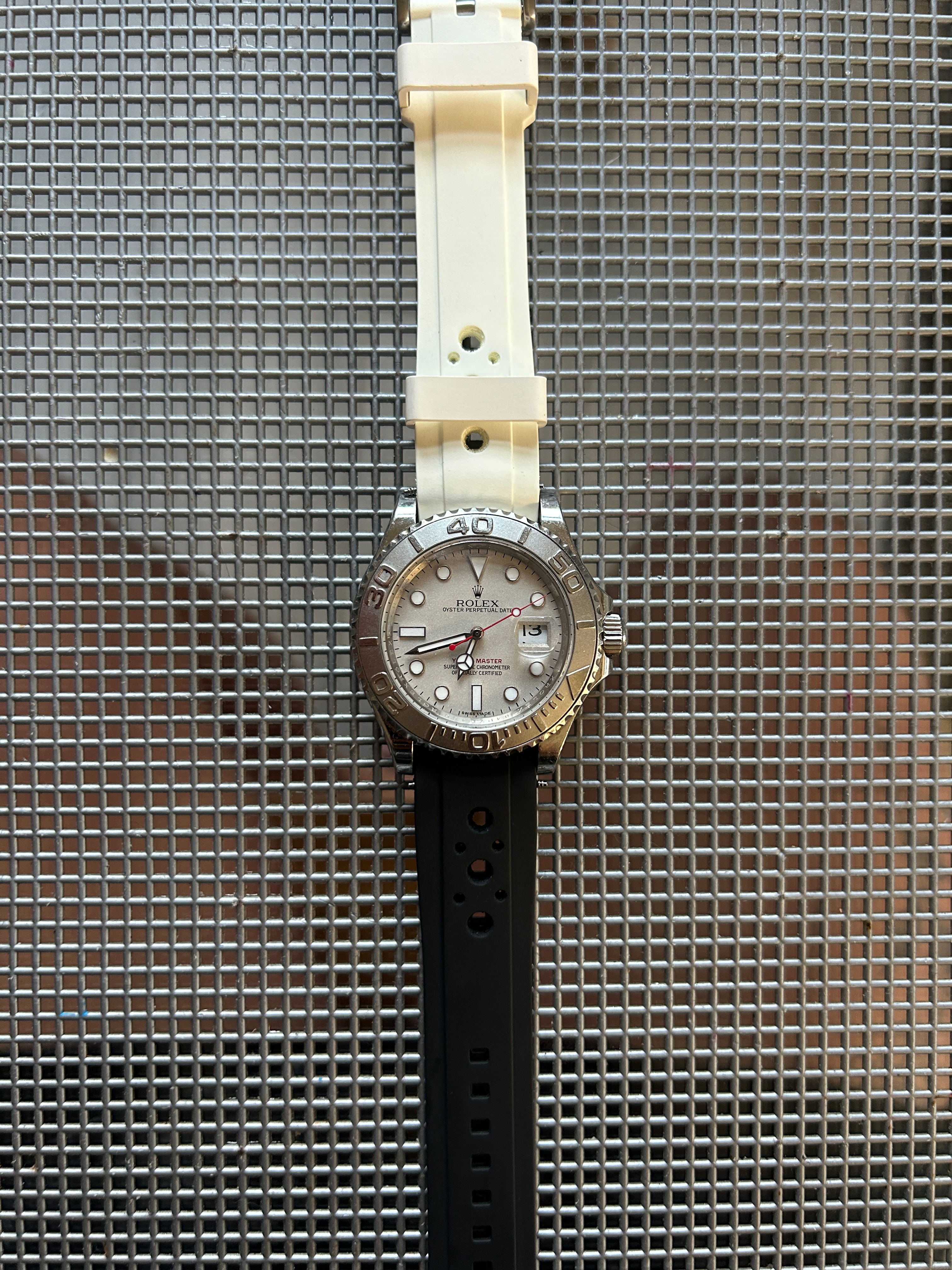 20mm WHITE/BLACK Vulcanized Caoutchouc rubber Racing Strap Rolex Yacht-Master