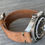 Thumbnail: BROWN Suede Vintage Leather strap band DARK GREEN stitch