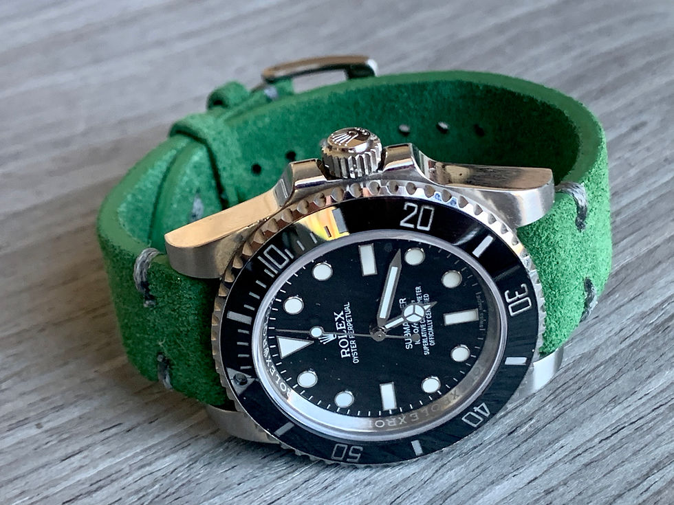 Thumbnail: Green Suede Vintage Leather strap GRAY stitching
