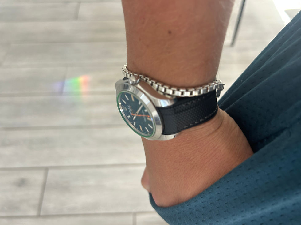 Thumbnail: 20mm BLACK Rubber Sailcloth BLACK Stitch Rolex Milgauss