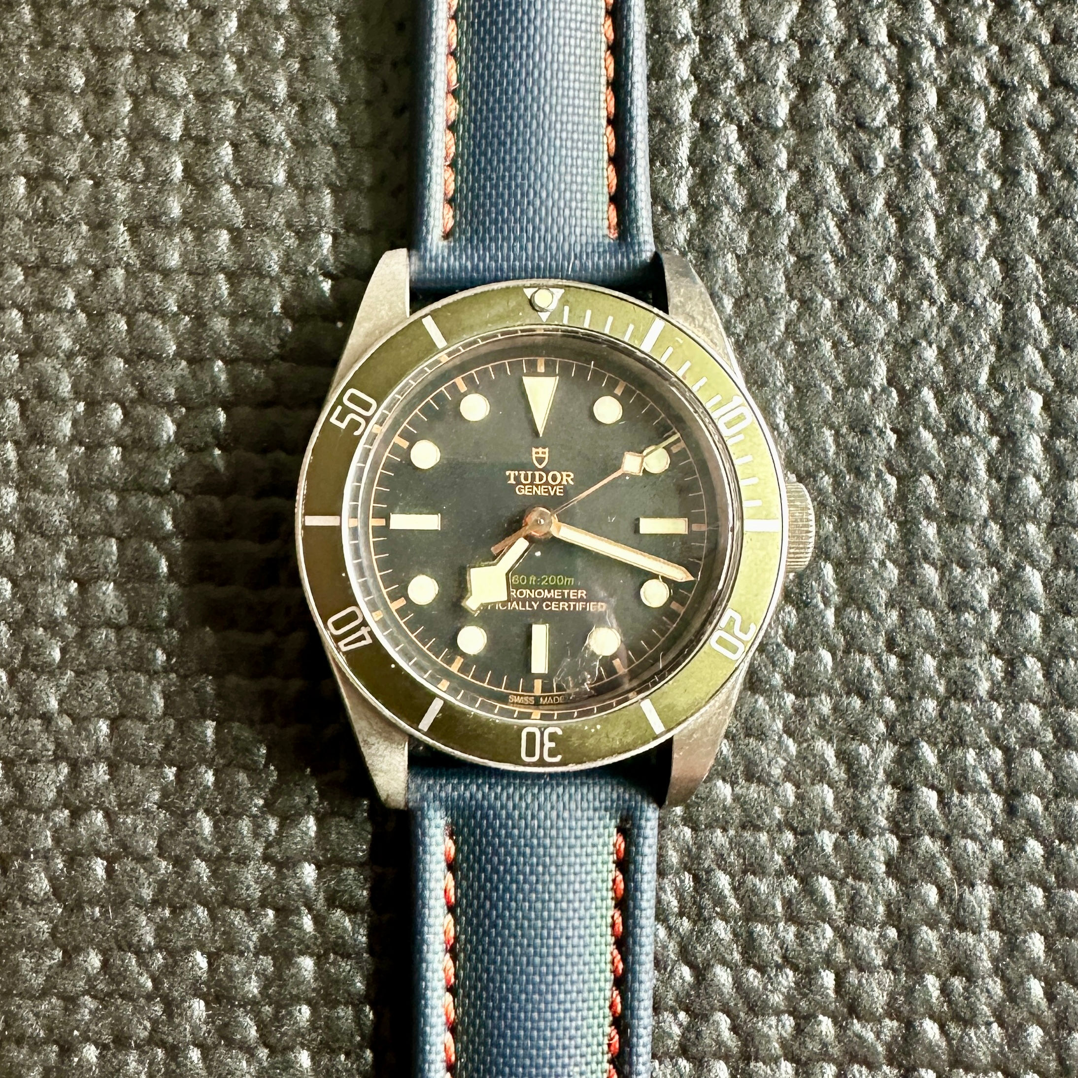 NAVY High Quality Real Sailcloth Waterproof Watch Strap ORANGE Stitch