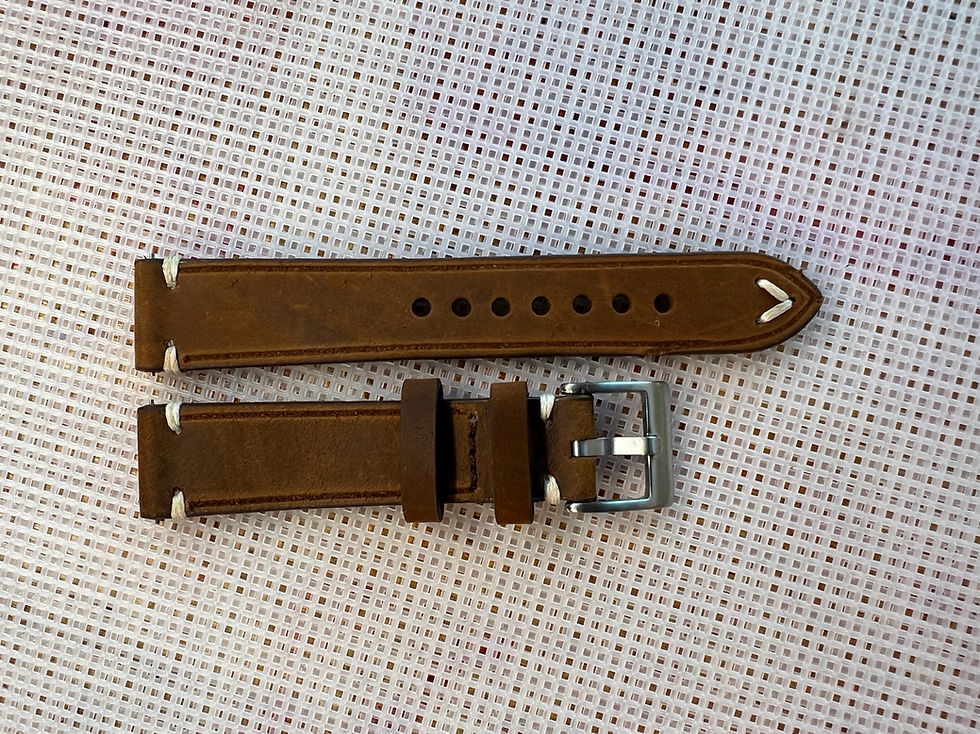 Thumbnail: 20mm BROWN Edged Crazy horse leather strap GRAY stitch 