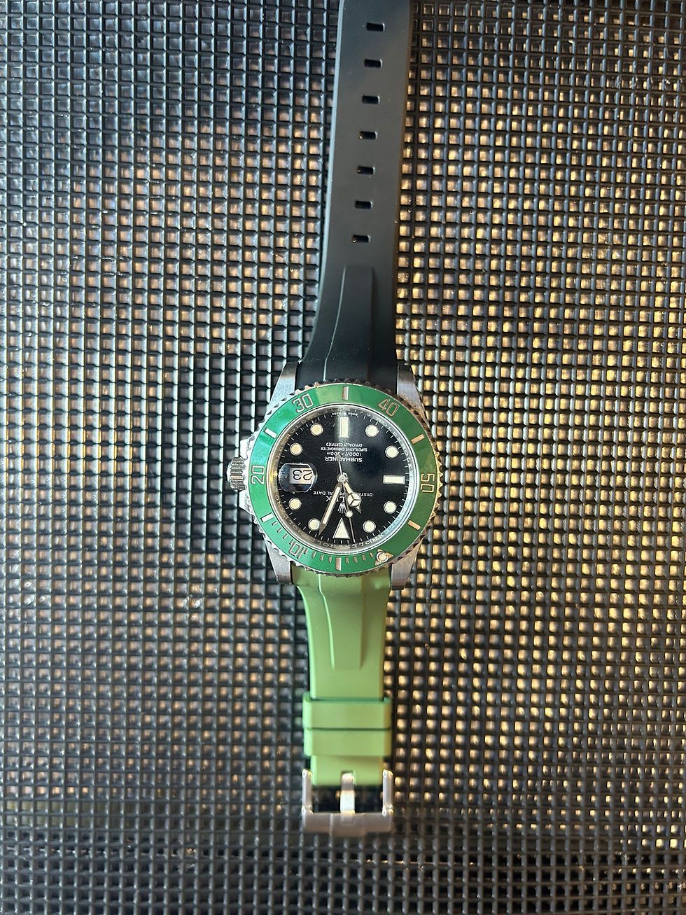 Thumbnail: 21mm GREEN & BLACK Vulcanized Caoutchouc rubber Straps Rolex SUBMARI