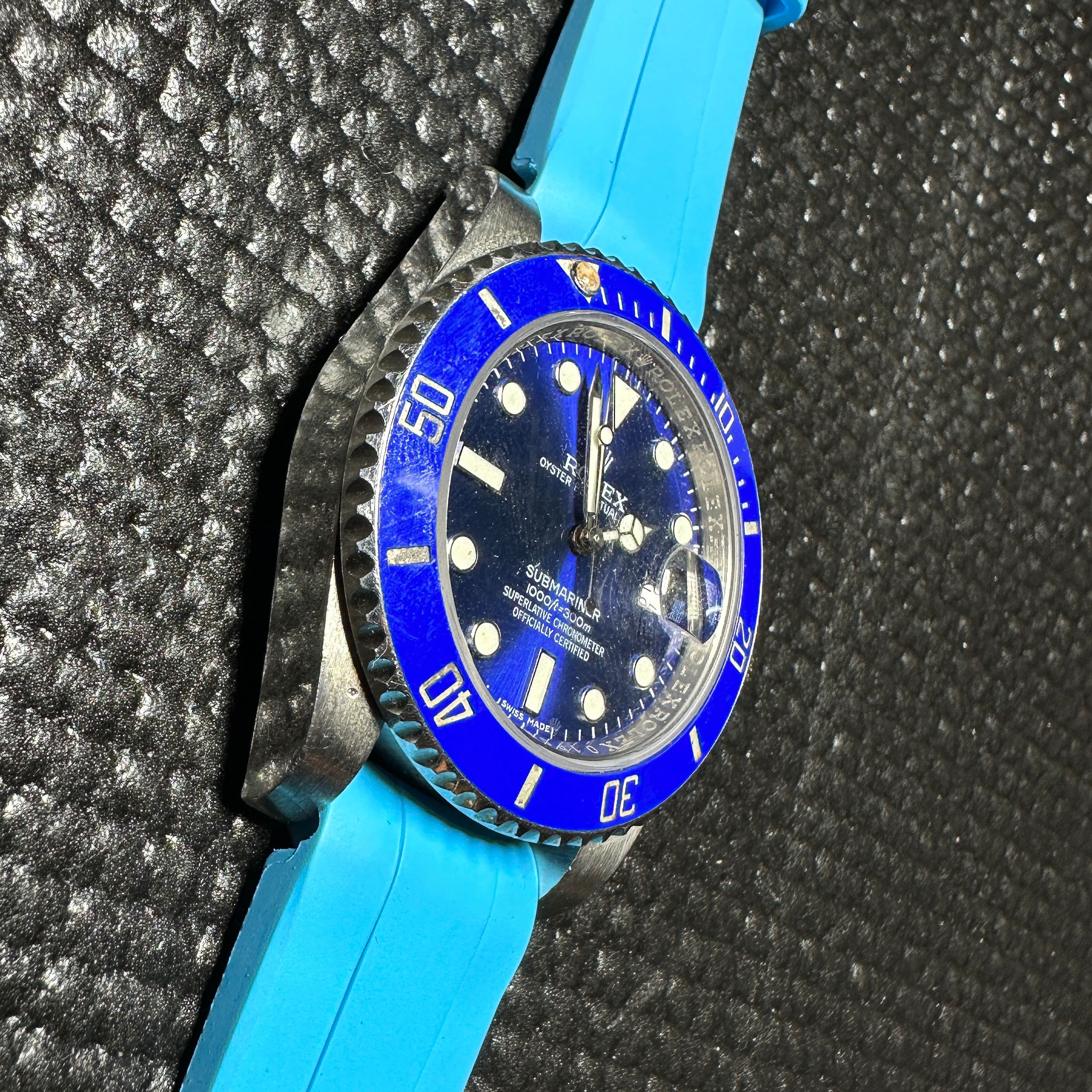 20mm LIGHT BLUE Vulcanized Caoutchouc rubber Strap For Rolex Submariner