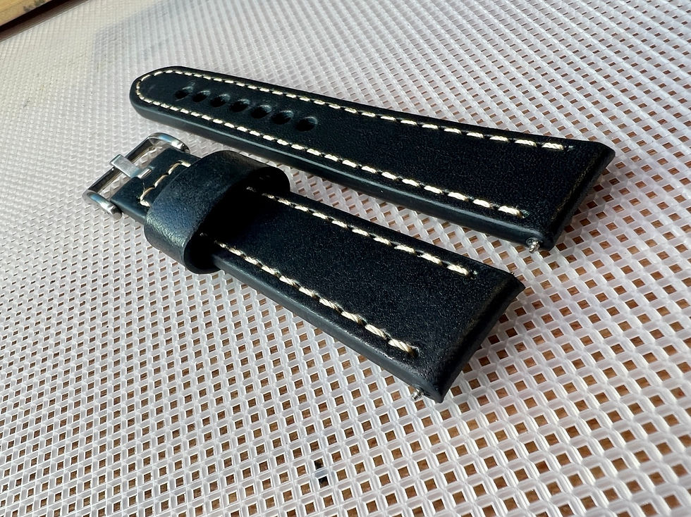 Thumbnail: Full Grain BLACK Crazy horse leather TAN stitch
