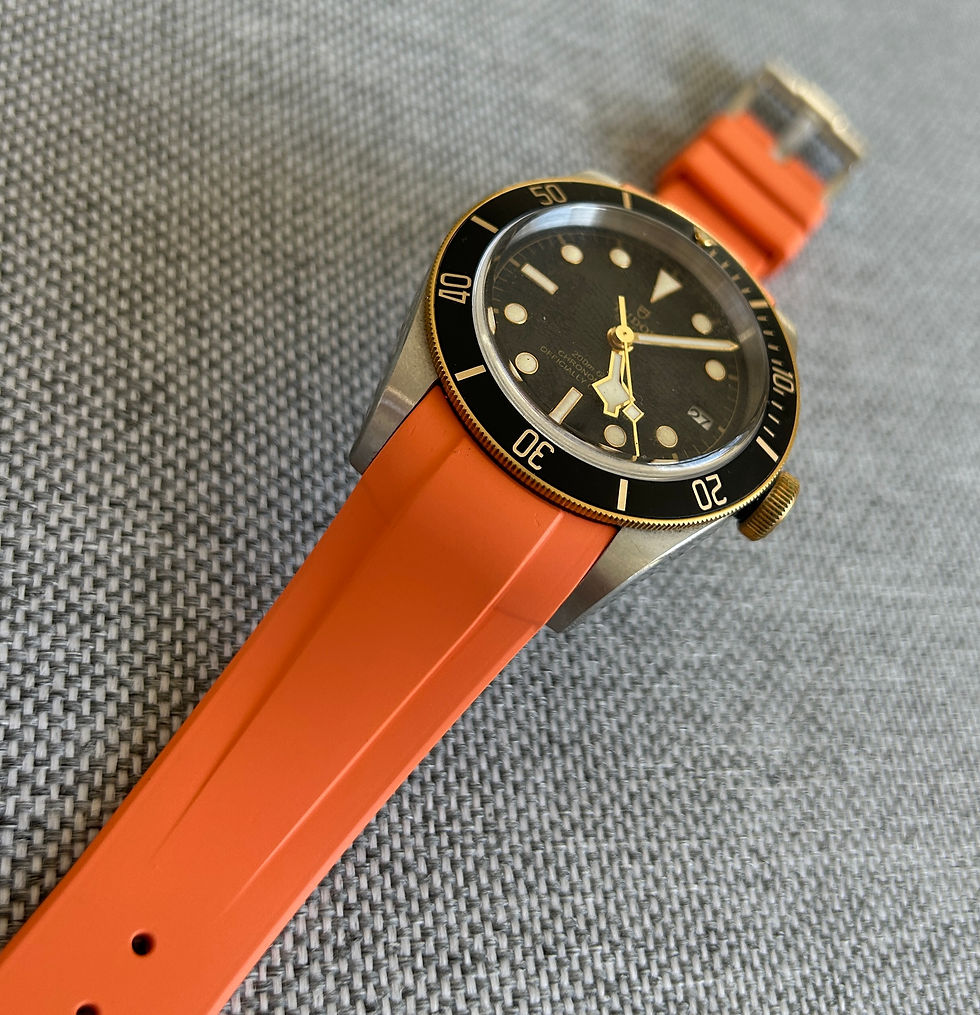 Thumbnail: 22mm ORANGE Vulcanized Caoutchouc rubber Strap Tudor Black Bay 41 Watches