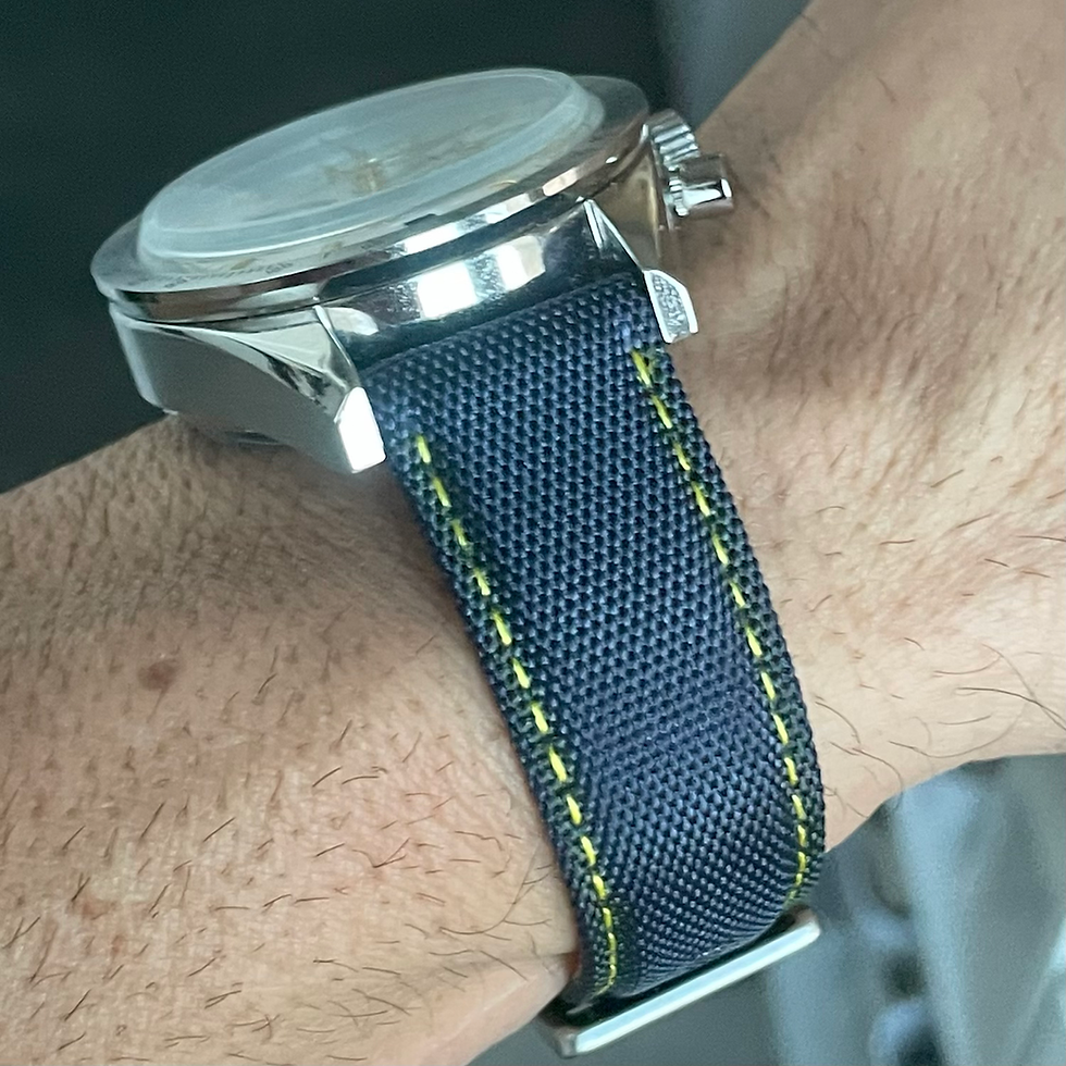 Thumbnail: 22mm GRAYBLUE Sailcloth Canvas/Leather watch strap WHITE Stitch ROLEX Submariner
