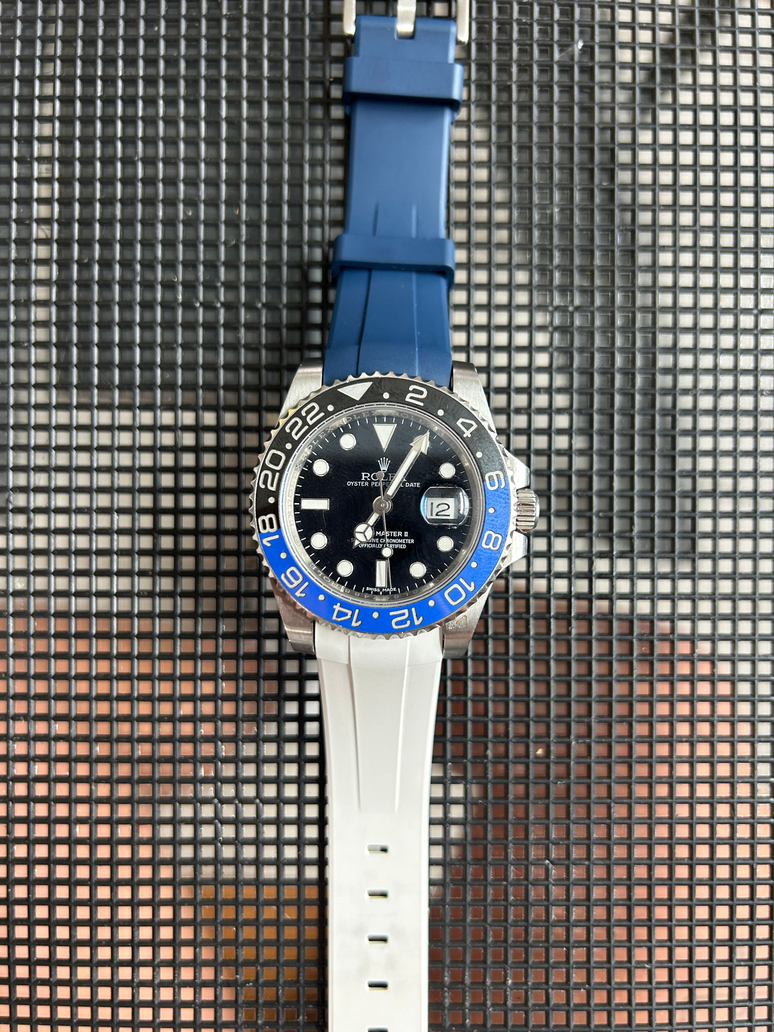 20mm NAVY/WHITE Vulcanized Caoutchouc rubber Strap Rolex GMT-MASTER II B
