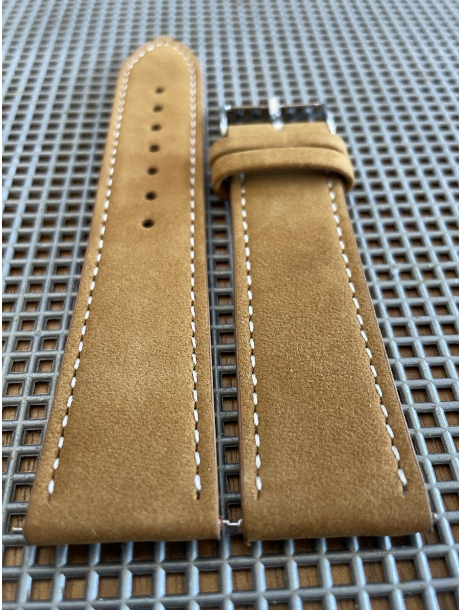 Thumbnail: TAN thin Full Grain Leather Topside Watch Straps Band White stitch
