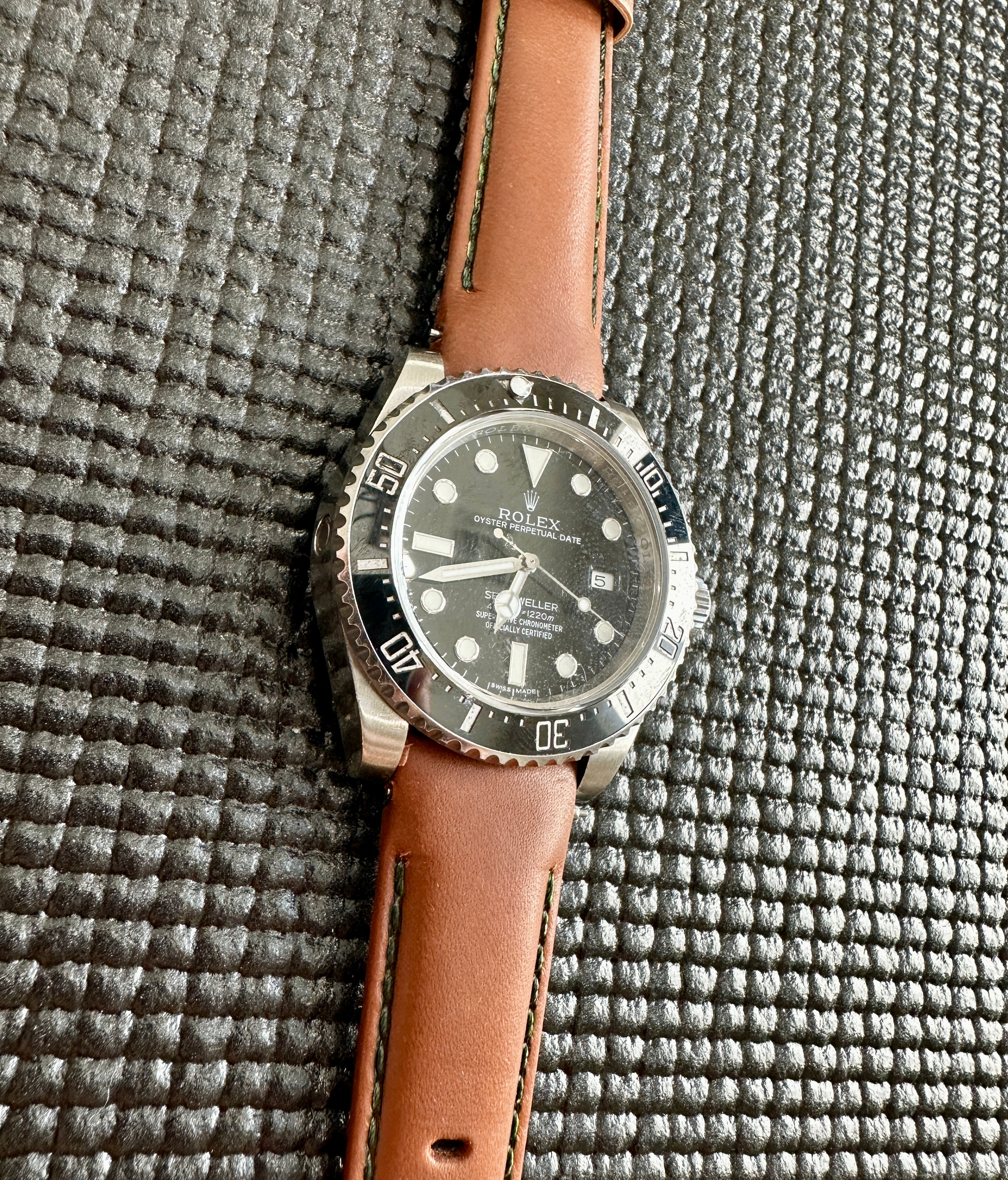 20mm Light BROWN Vegetable Tanned leather curved (fitted) Strap Rolex Sub, GMT