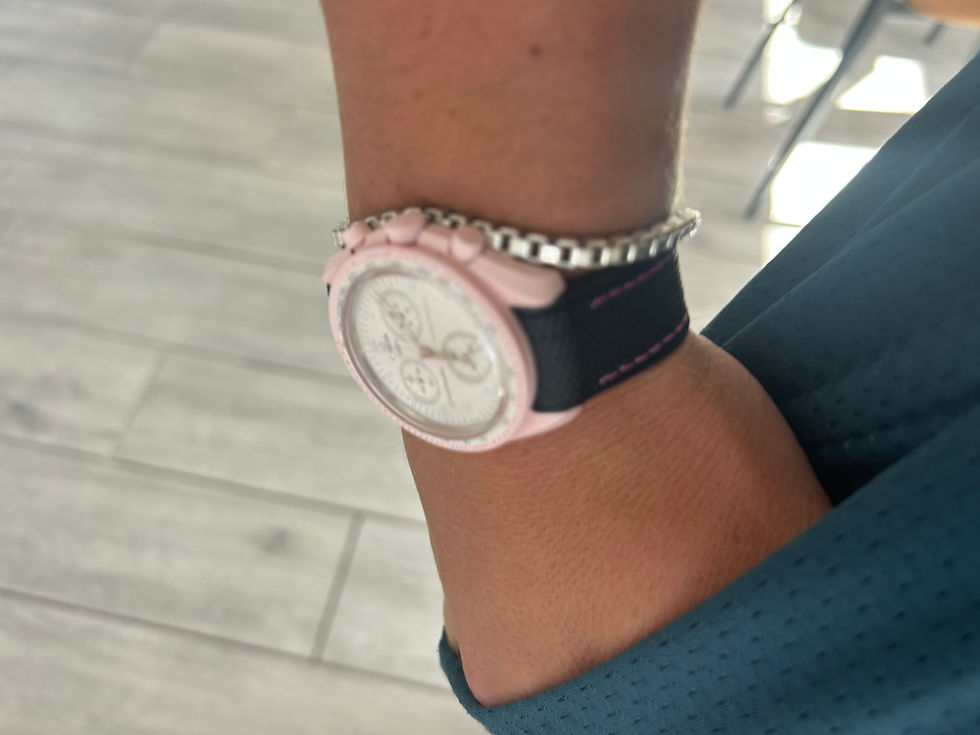 Thumbnail: 20mm BLACK Rubber Sailcloth PINK Stripe "Mission to Venus" Moonswatch