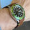 Thumbnail: BROWN “Antiqued Vintage” Leather strap GREEN stitch