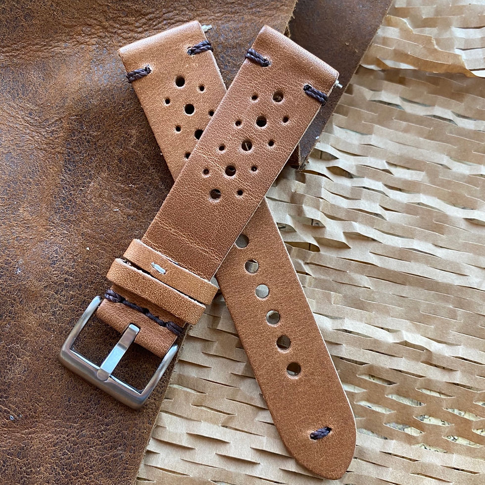 Thumbnail: TAN/BEIGE Vegetable Tanned leather Rally strap BROWN Stitch  