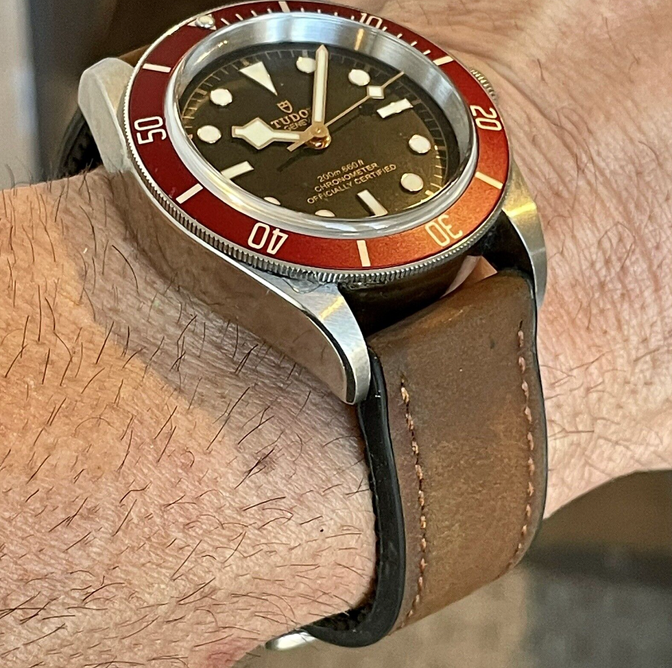 Thumbnail: Waterproof camel BROWN Leather Watch strap Rubber Bottom