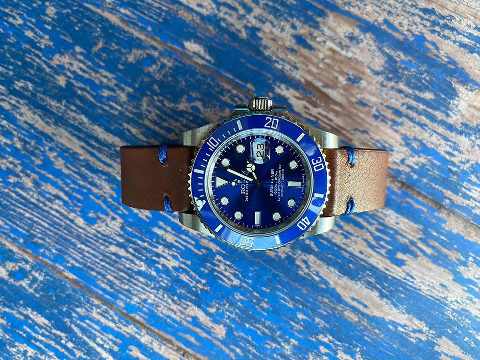 Thumbnail: “Scortched” BROWN Cumberland Canyon leather BLUE stitch