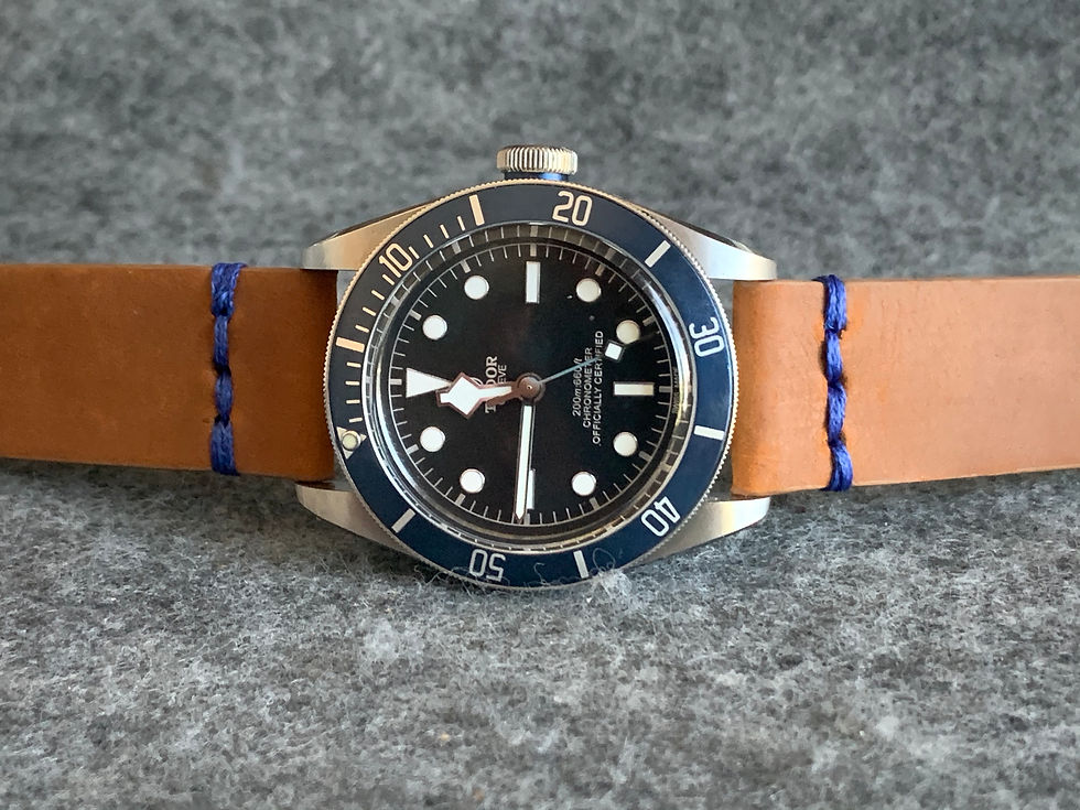 Thumbnail: BROWN, Thick, Crazy Horse Leather watch strap - BLUE Stitching