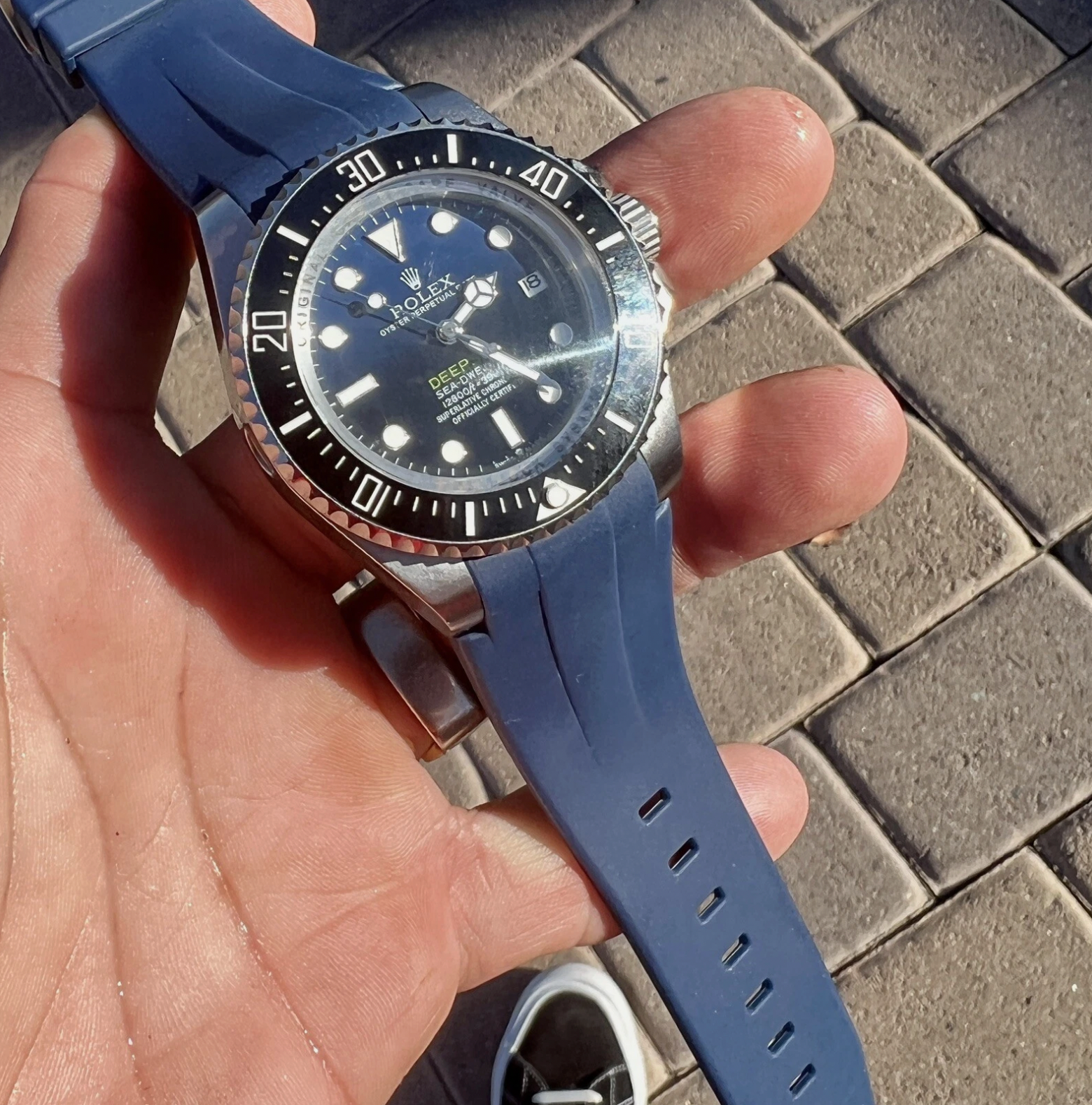 21mm BLUE Vulcanized Flared Rolex Rubber Strap DeepSea