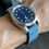 Thumbnail: Thick BLUE Nubuck leather modern strap