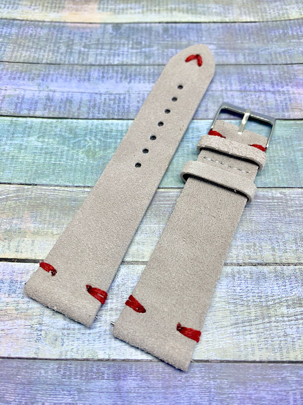 Thumbnail: QR - Vintage Suede Leather - Hand Made Gray Grey Strap