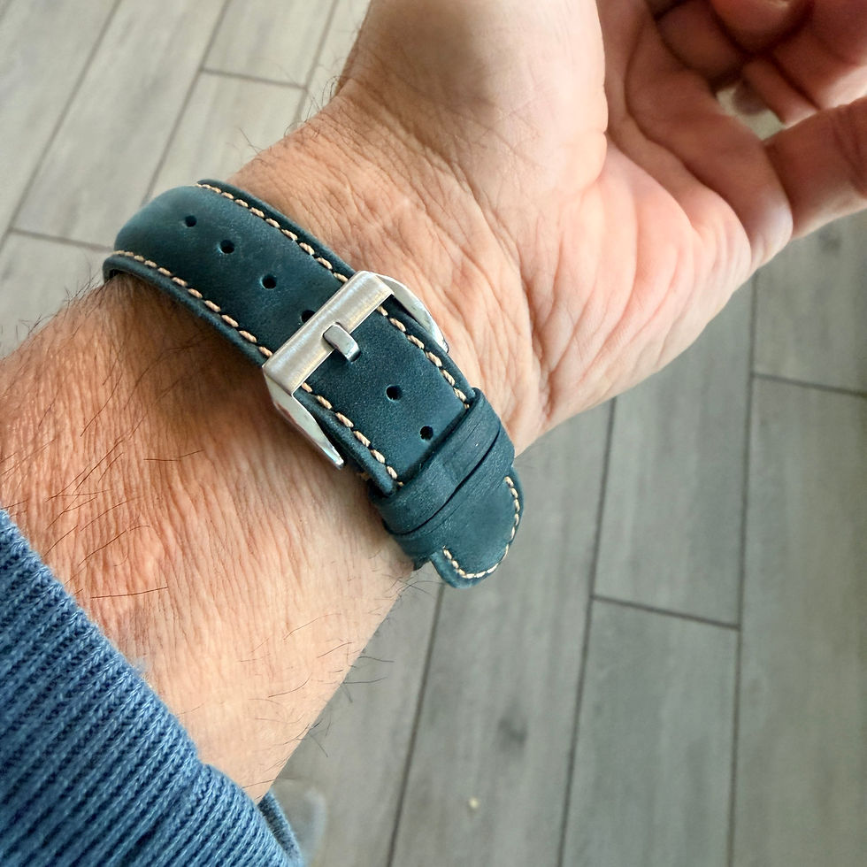 Thumbnail: 20mm BLUE/GREEN Nubuck leather fitted curved strap seamlessly  Rolex 