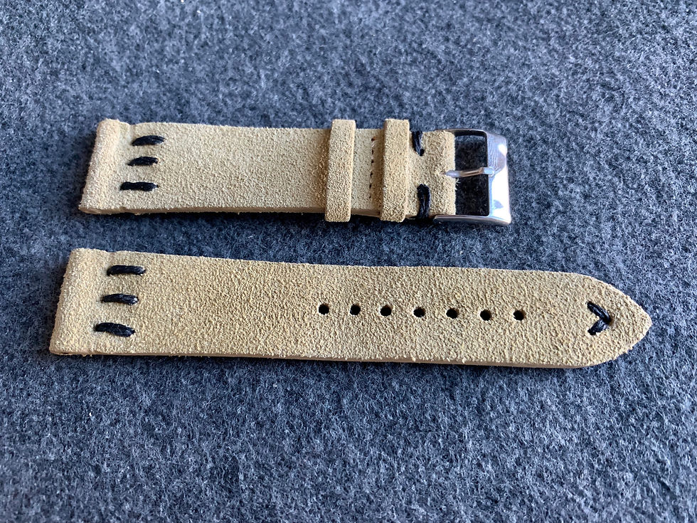 Thumbnail: Tan Vintage suede Leather strap with Black triple stitching