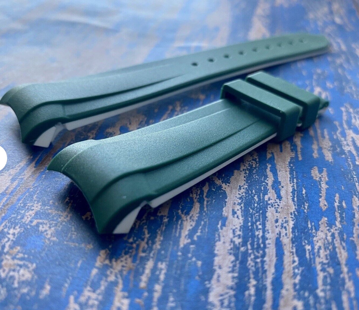 22mm GREEN/WHITE Vulcanized Rubber Strap Band Fits TUDOR Black Bay Watch