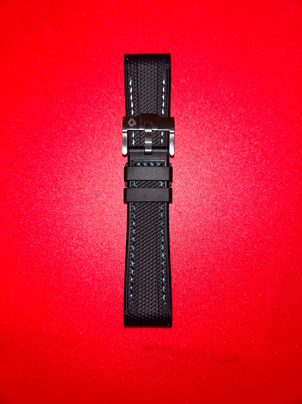 Thumbnail: 20mm BLACK Rubber Sailcloth WHITE/GREEN Stitch Omega GMT Sprite