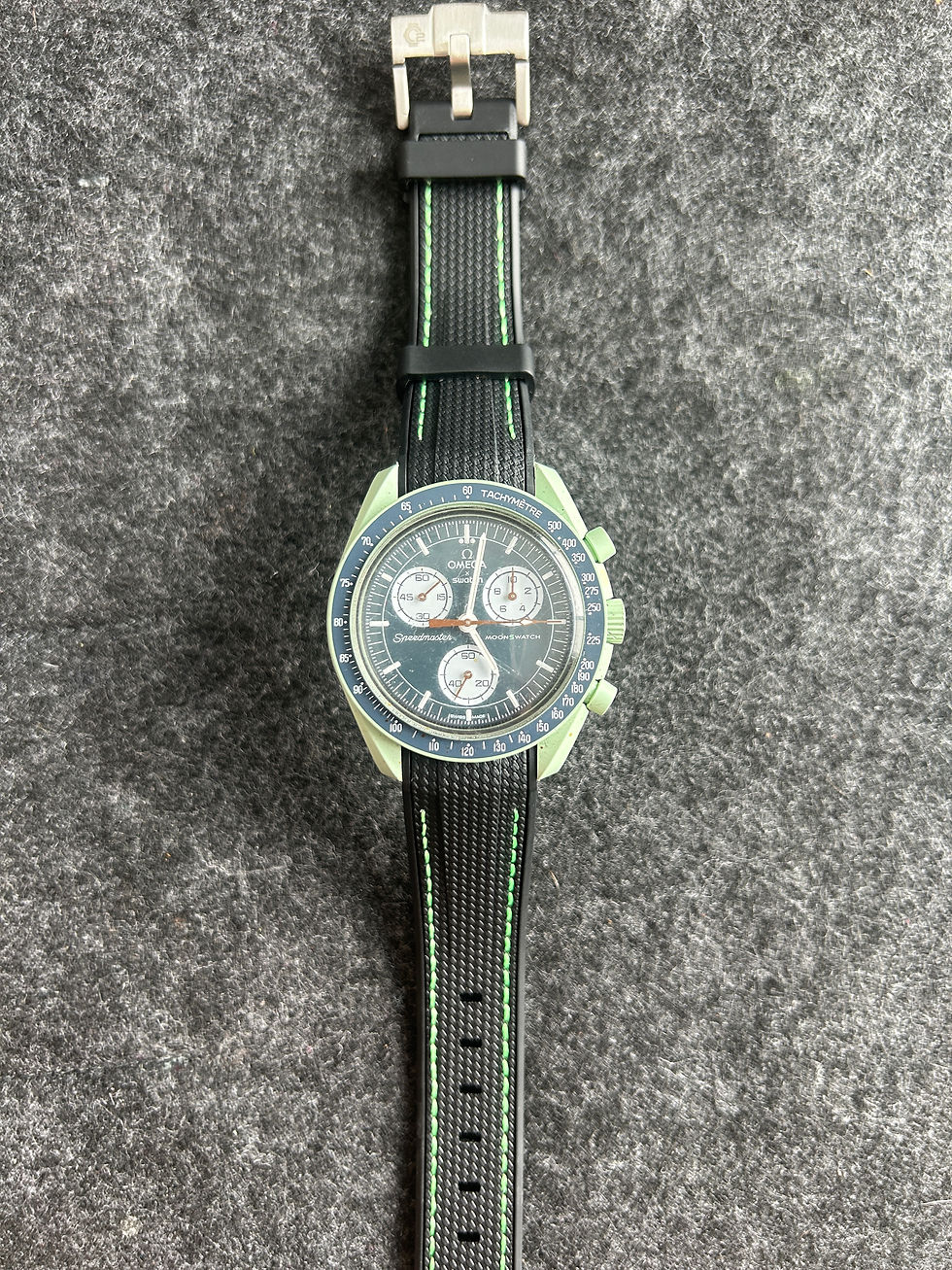Thumbnail: 20mm BLACK Rubber Sailcloth GREEN "Mission to Earth" Moonswatch