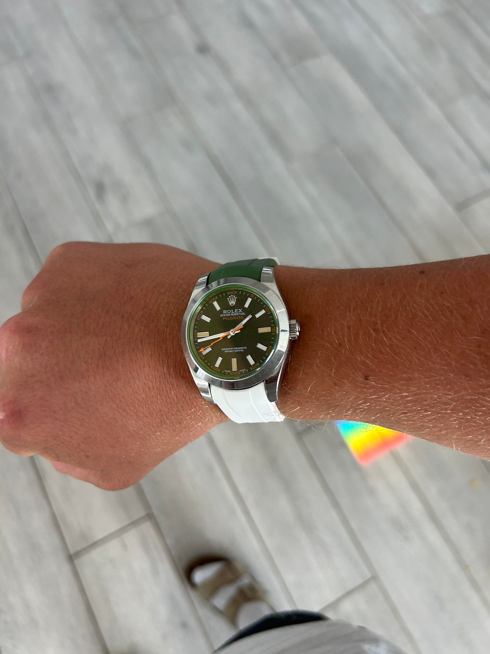 Thumbnail: 20mm GREEN/WHITE Vulcanized Caoutchouc rubber Strap Rolex Milgauss