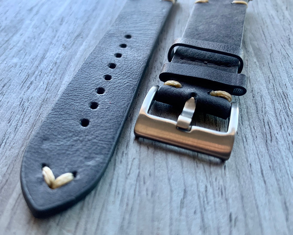 Thumbnail: DARK GRAY Crazy Horse Leather strap/band TAN stitch