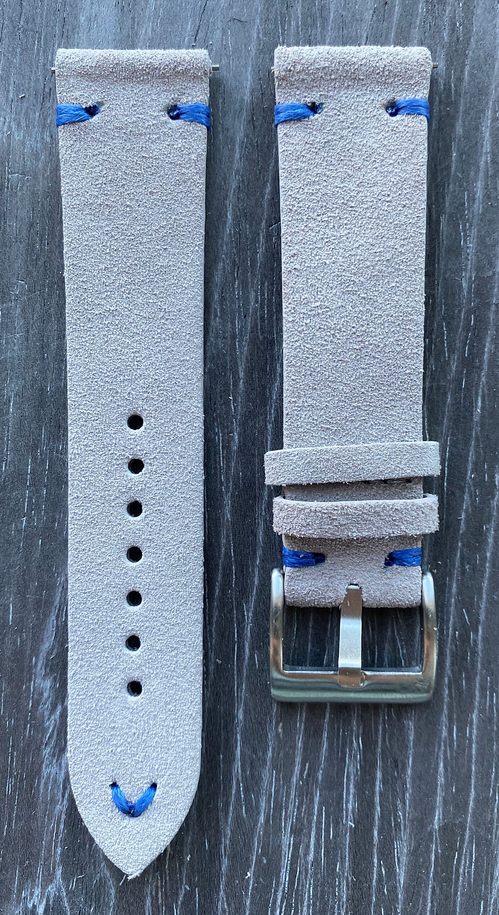 Thumbnail: Light GRAY Suede Vintage Leather strap band BLUE stitch
