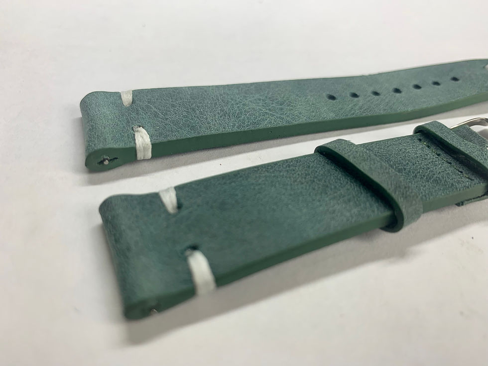 Thumbnail: QR - Vintage Leather - Hand Made Green Strap