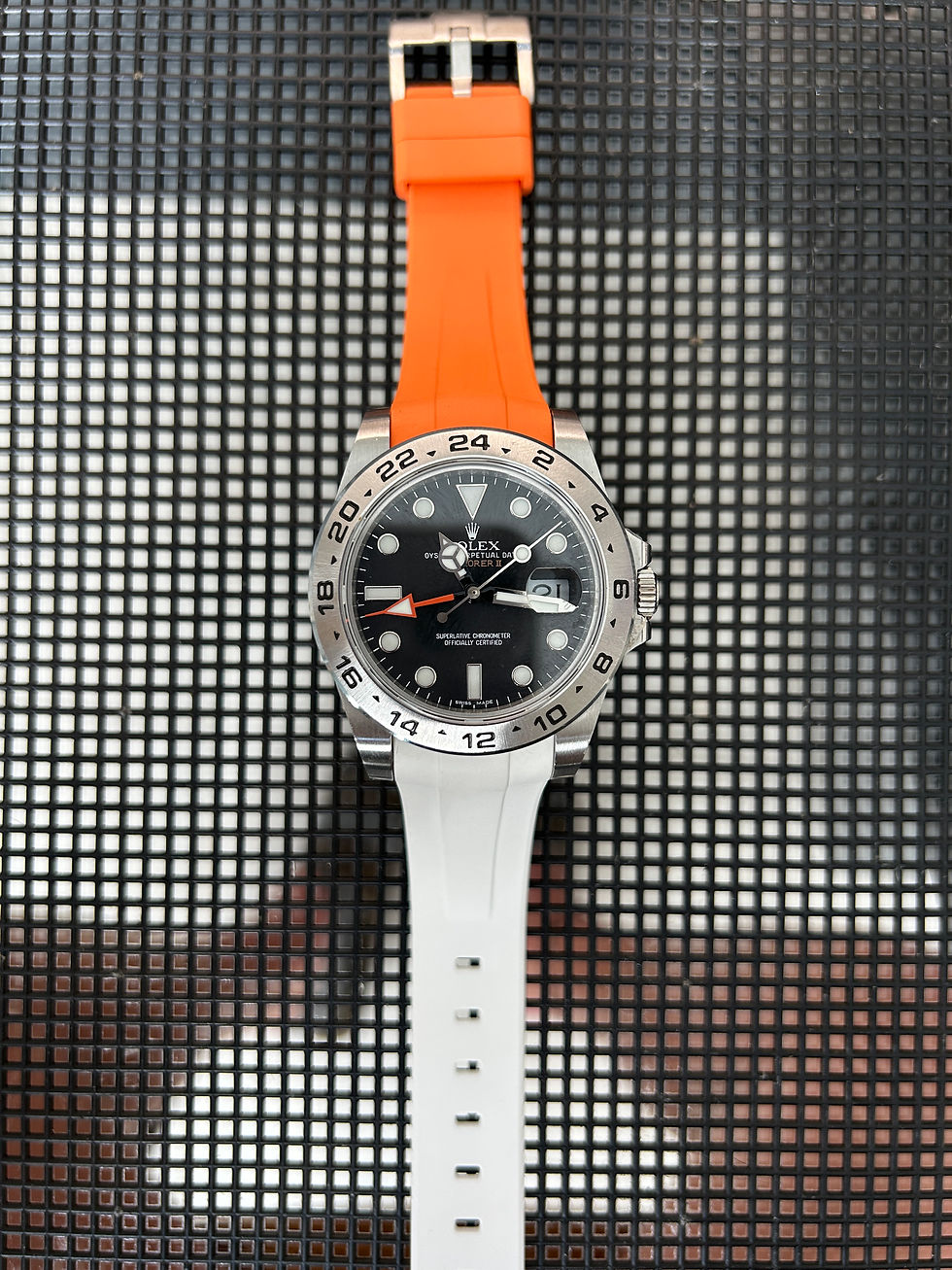 21mm ORANGE/WHITE Vulcanized Caoutchouc rubber Strap Rolex EXPLORER II