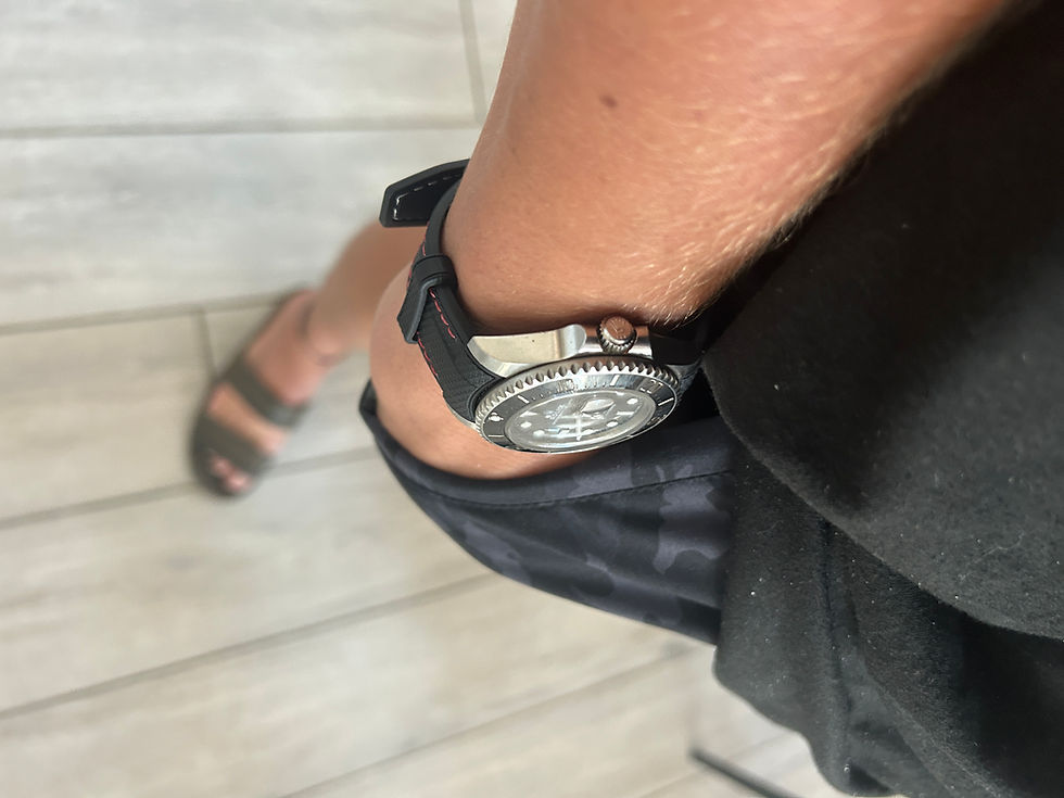 Thumbnail: 22mm BLACK Rubber Sailcloth RED/BLACK Stitch Rolex Sea-Dweller