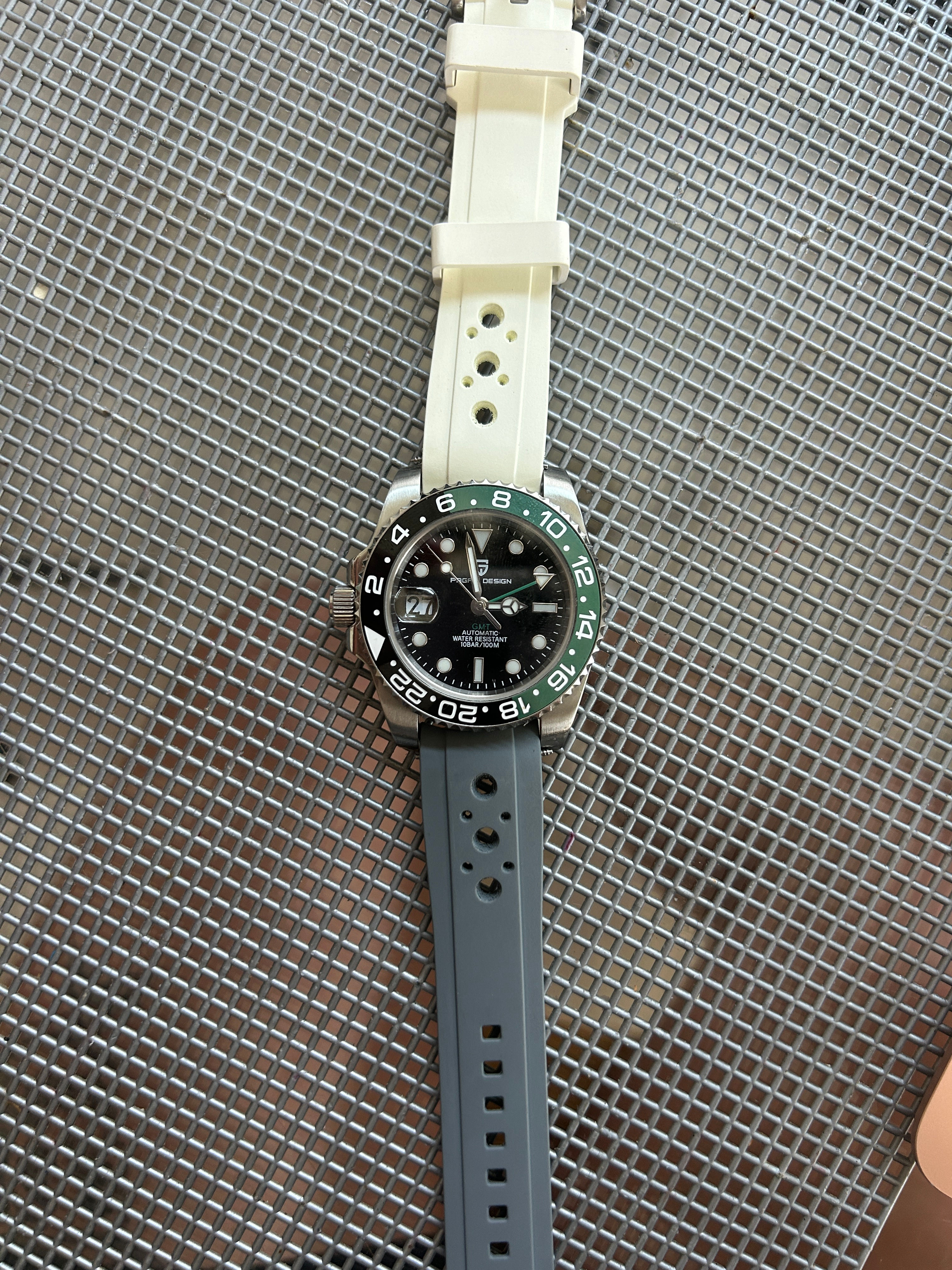 20mm WHITE/GRAY Vulcanized Caoutchouc Racing rubber Strap Long Rolex GMT Sprite