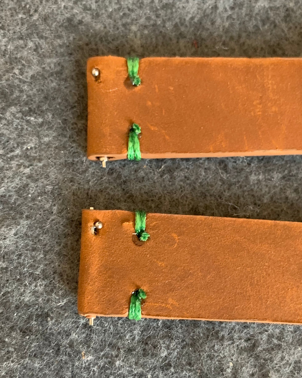 Thumbnail: Lt. Brown Thick, Crazy Horse Leather watch strap - Green Stitch
