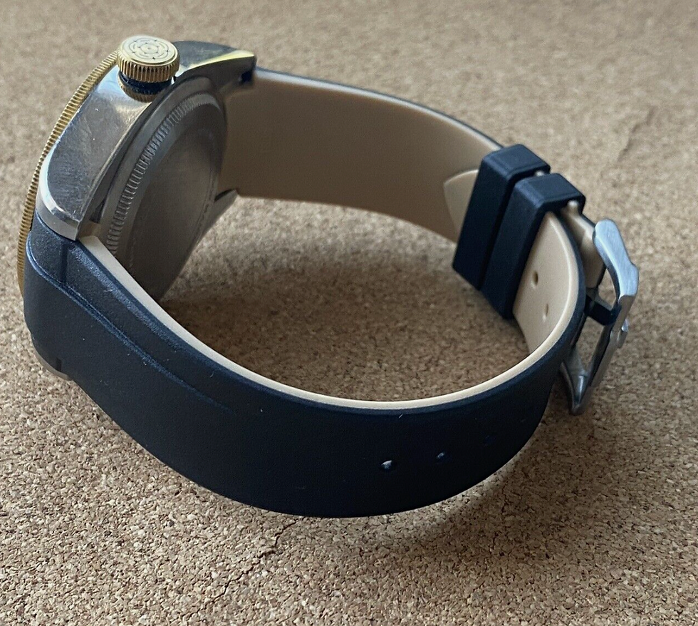 Thumbnail: 22mm BLACK TAN Vulcanized Curved rubber Strap 41mm TUDOR Black Bay Watch Band