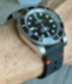 BLACK Thick, Crazy Horse Leather Racing watch strap RED Stitch