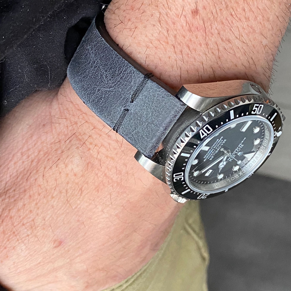 Thumbnail: 20mm DARK GRAY Modern Vintage Leather watch strap Thin BLACK Stitch