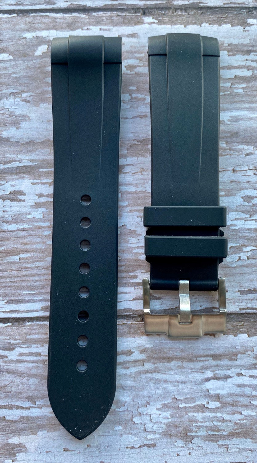 Thumbnail: 22mm thin BLACK/GRAY Vulcanized Rubber strap for Seiko watches